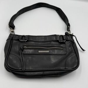 Victoria's Secret Black Leather Shoulder Bag Pink Lined Y2K Zip Purse